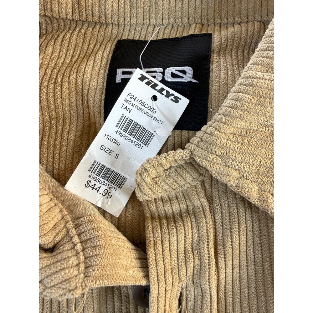 TILLYS RSQ M CORDUROY SHIRT TAN BUTTON FRONT POCKETS MEN SIZE S - Picture 3 of 7